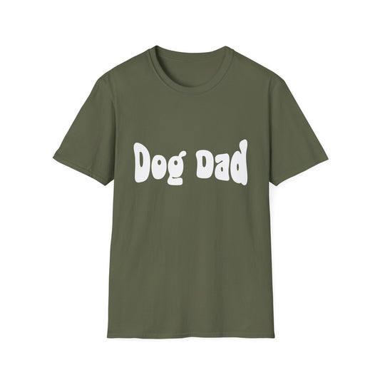 Green t-shirt with 'Dog Dad' text on a white background